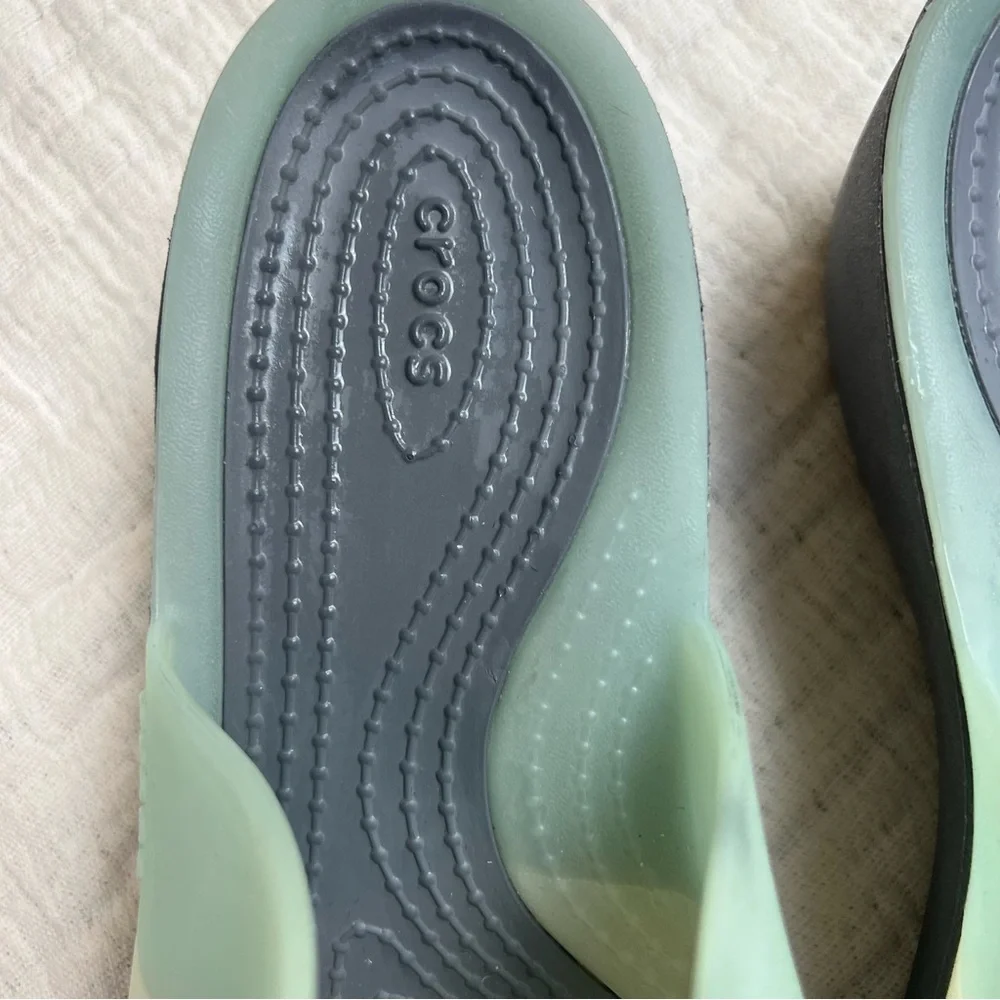 CROCS Sandals “Ciabatta” Wedge Heel Translucent Straps Teal/ Blue Women’s Size 7